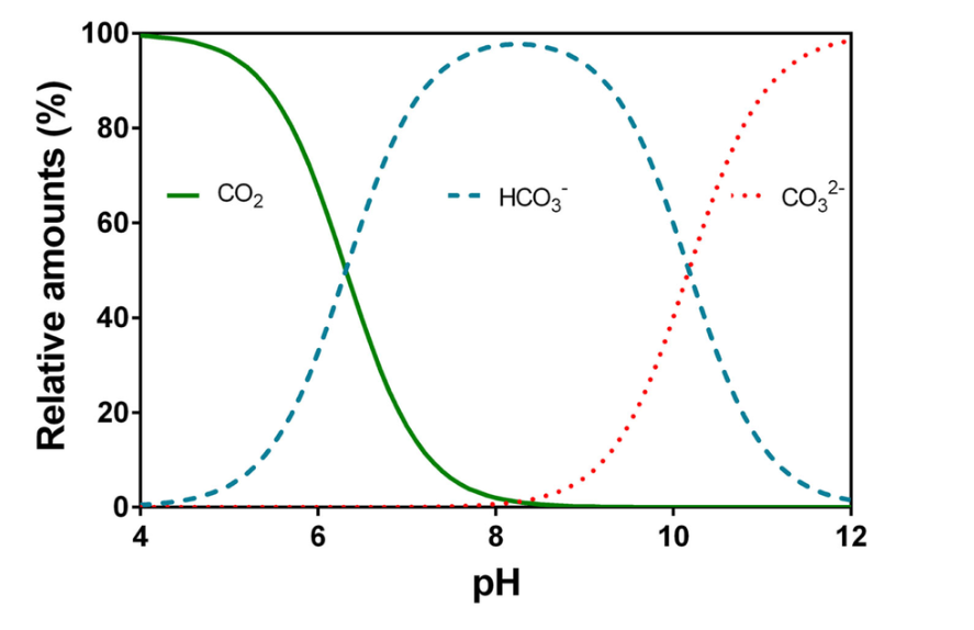 Diagram Carbonate vs Bicarbonate balance at different pH levels