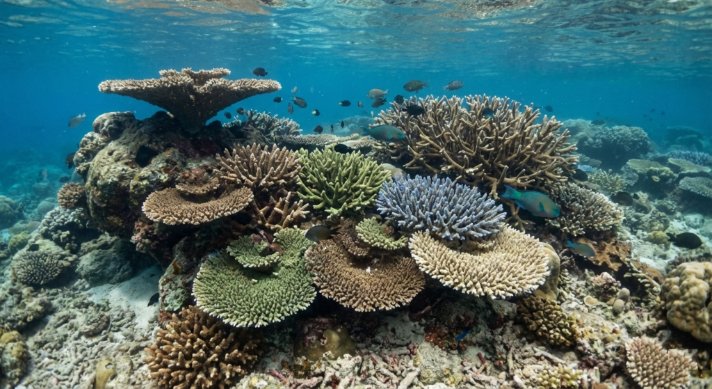 Wild underwater acropora reef 