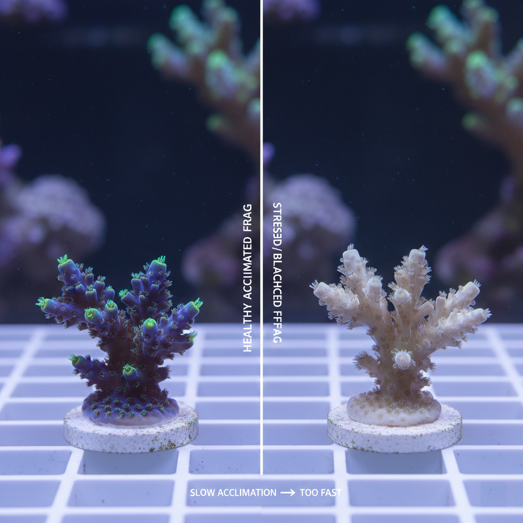 healthy frag vs unhealthy bleached frag