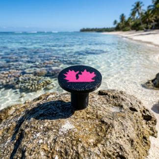 Black 26mm ACROKINGDOM Coral Frag Plug made from reef-safe 3D printed PETG
